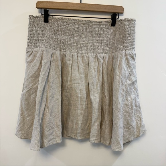 J. CREW 100% Linen Lined Mini Skirt Wide Elastic Smocked Waist Beachy Preppy XXL - Picture 2 of 12